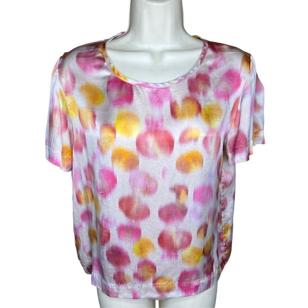 Rochas Made in Italy Pink & Gold Abstract Silk Blouse Size Small